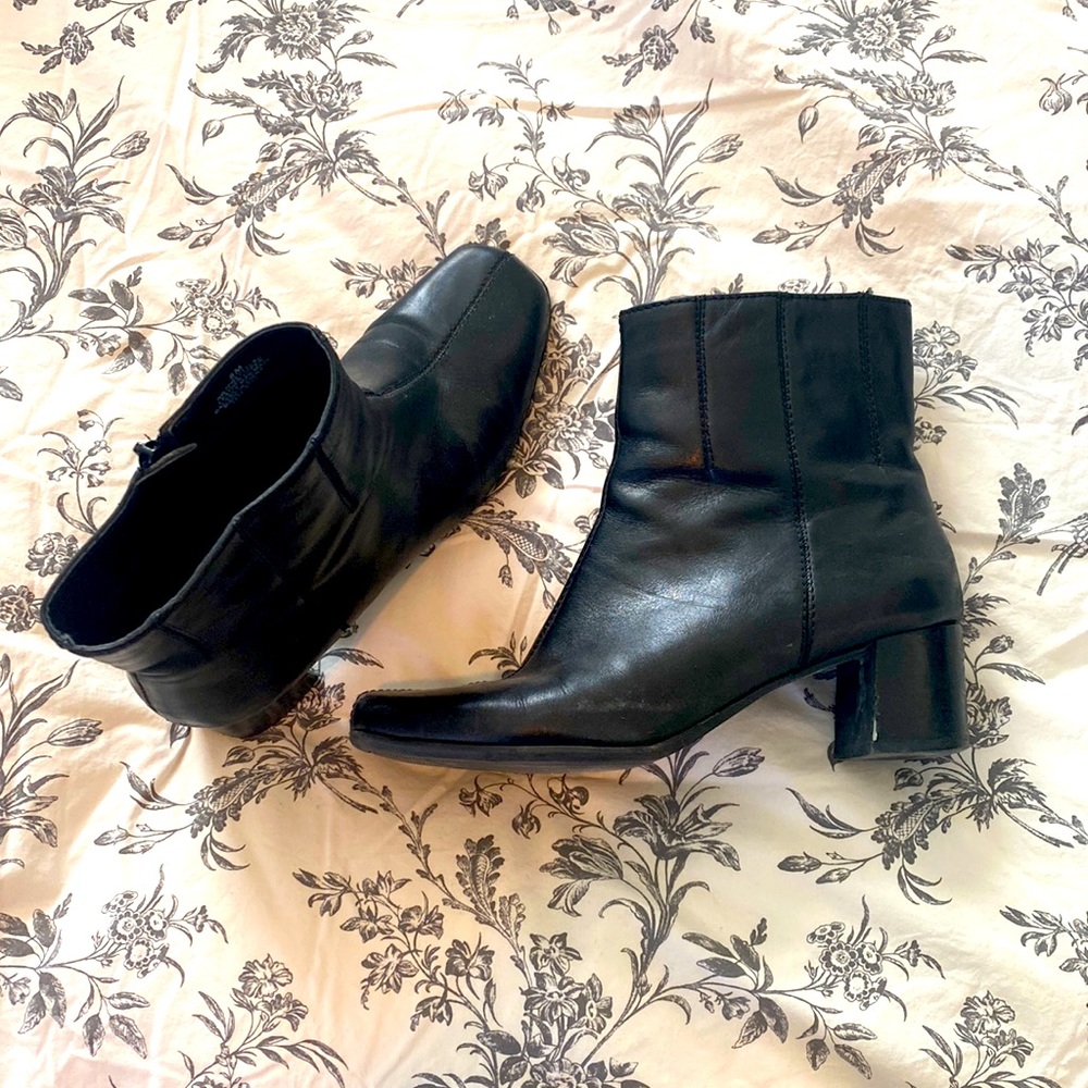 Nine West Leather Square Toe Ankle Boots